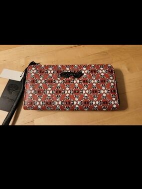 Ed Hardy Red Skull Print Zip-Around Wallet
